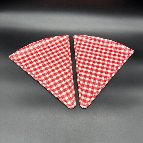 Vintage Pizza Slice Plates Trays Red White Checkered Serving Dishes Plastic - Picture 1 of 7